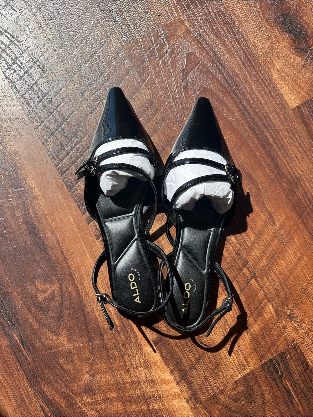 Aldo Black Patent Pointed-Toe Double Strap Slingbacks